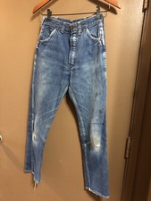 Vintage 1940 1950 1960 Dark Denim Jeans Distressed 25  Cropped Boys Grunge