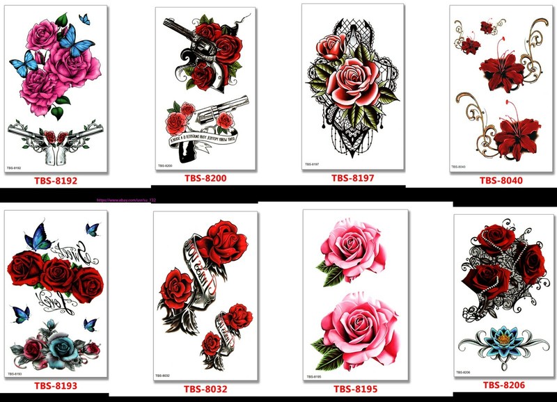 8 X Flower Temporary Tattoos Body Arm Tattoo Sticker Half Sleeve Fake Waterproof
