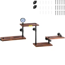 VEVOR Industrial Iron Pipe Shelf w/ 4PCS Wood Planks Floating Wall Shelves Black
