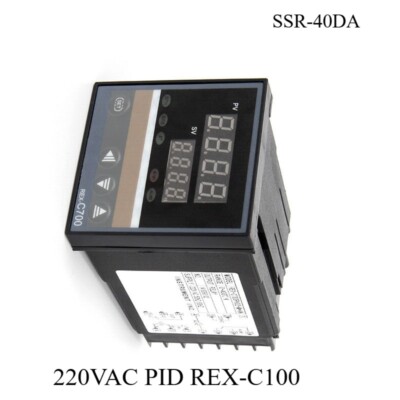 220VAC PID REX-C100 Temperature Controller SSR-40DA Thermocouple Heat Sink NEW