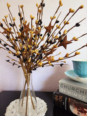 Mustard and Black Color Berry Picks Artificial Berries Spray Home Decor N528
