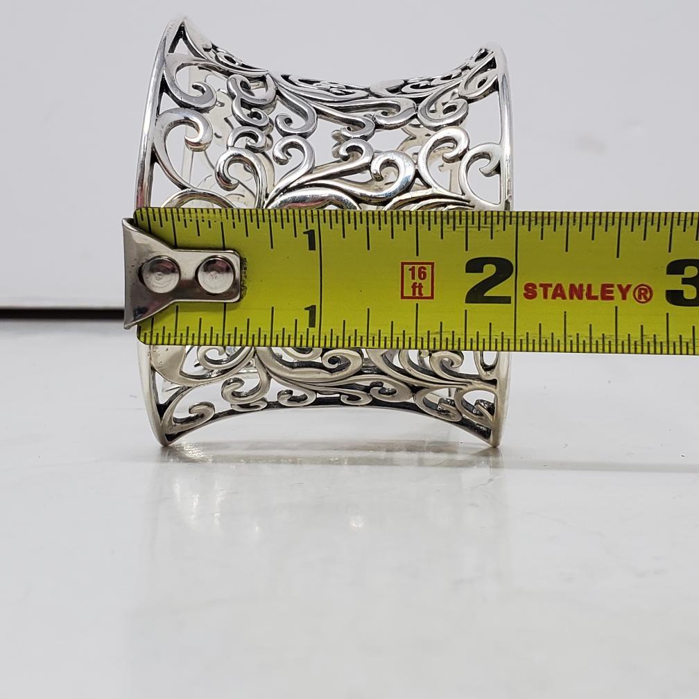 Wave Shaped Scroll Cuffed Silver Bracelet 925 Sil… - image 4