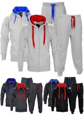 Men's Gents Cord Fleece Contrast Jogging Tracksuit Warm Hooded Full Zip UK S-5XL