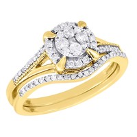 Diamond Wedding Bridal Set 10k Yellow Gold Halo Flower Engagement Ring 0.40 Ct. on sale Diamond Wedding Bridal Set 10k Yellow Gold Halo Flower Engagement Ring 0.40 Ct. on sale