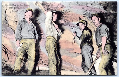 Postcard CA Grass Valley California Hand Drilling In Gold Quartz Miners CA23