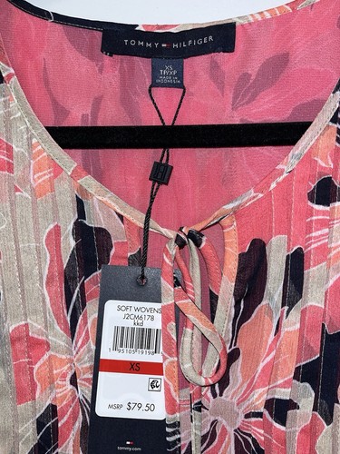 Tommy Hilfiger Langarm-Blusentop rosa orange hellbraun Blumenmuster Damen XS neu mit Etikett - Bild 4 von 8