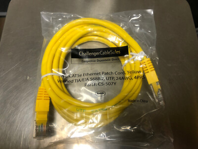 3 Ethernet Cable Yellow CAT.5E U/UTP Patch Cord 24 AWG 7FT C5-507Y Challenger