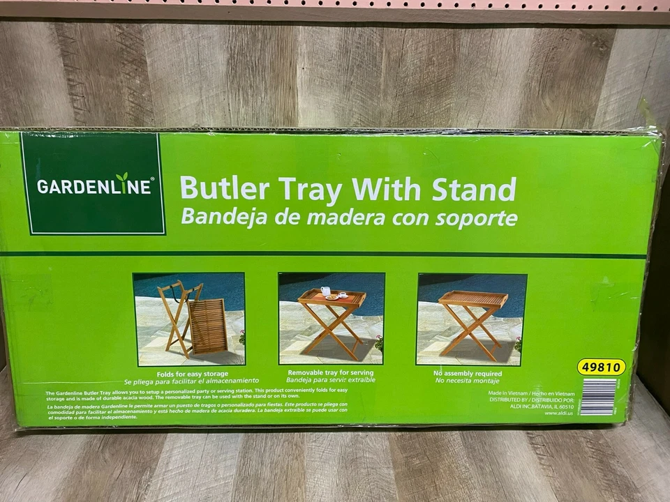 Gardenline, Butler Tray with Stand, Acacia Wood - Image 2 of 2