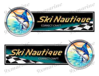 SKI NAUTIQUE by Correct Craft Vinyl Decal Boat Stickers, Set of 2, 10'' x 3.5''