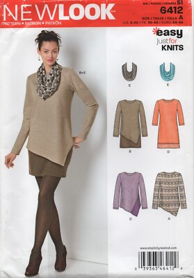 New Look Schnittmuster 6412 EASY Strick Top Kleid und Kuttenschal Gr. 8 - 20 Neu