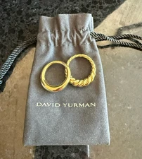 DAVID YURMAN Two Stack Rings Band 18k Yellow Gold Size 7 - Cable Rope Graduated
