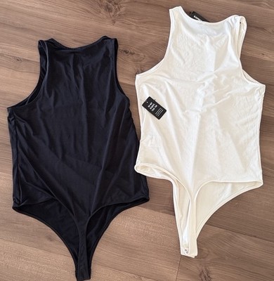Lot Of 2 Express Body Contour Tank Thong Bodysuits Black And White Size Large
