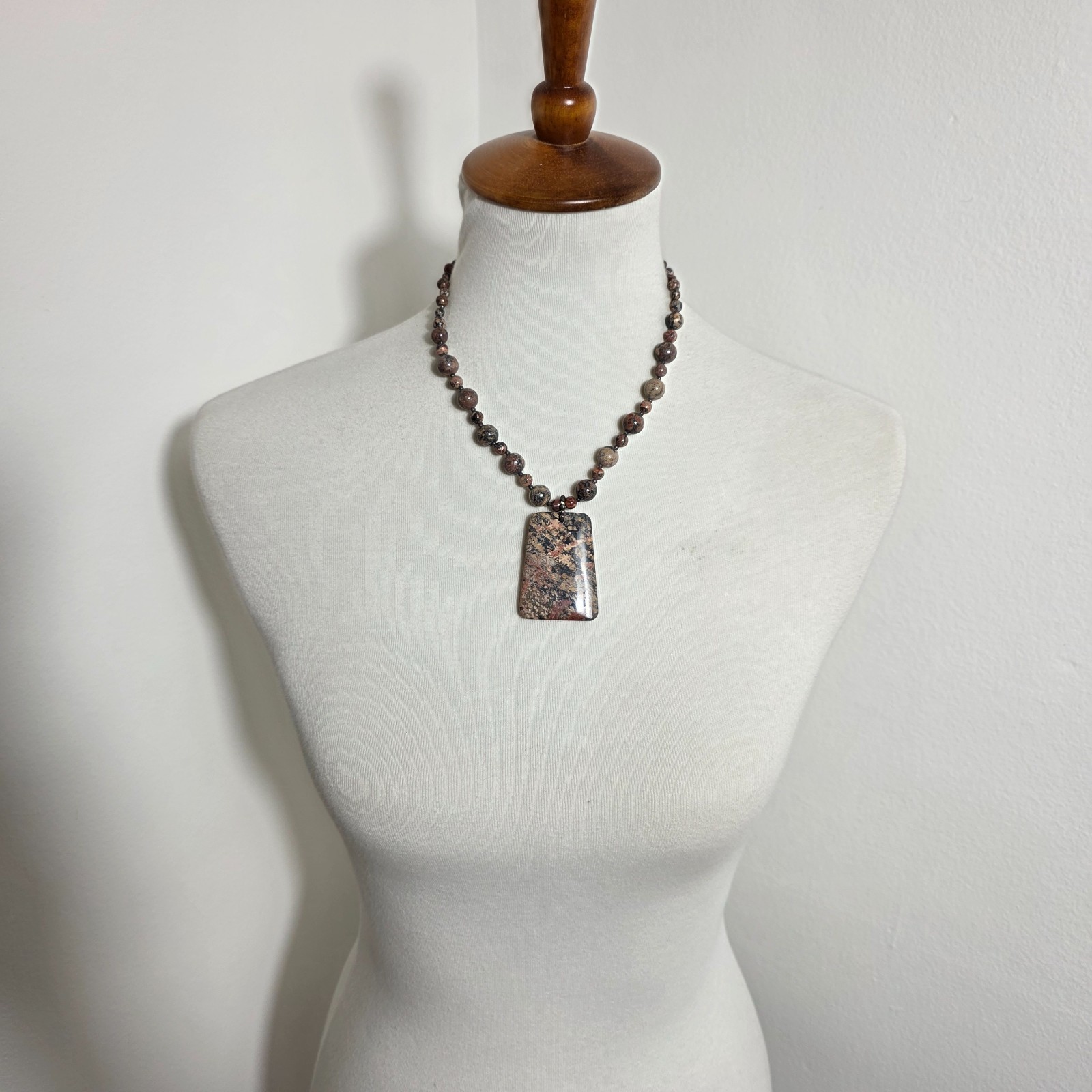 Leopard Skin Jasper Rectangular Slab Pendant Neck… - image 2