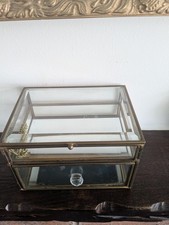 Vintage Glass & Brass Collector's Display Jewelry Box Lift Up Lid & Drawer Rare
