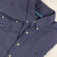 Polo Ralph Lauren Shirt Mens Medium Blue Tattersall Plaid Oxford Long Sleeve