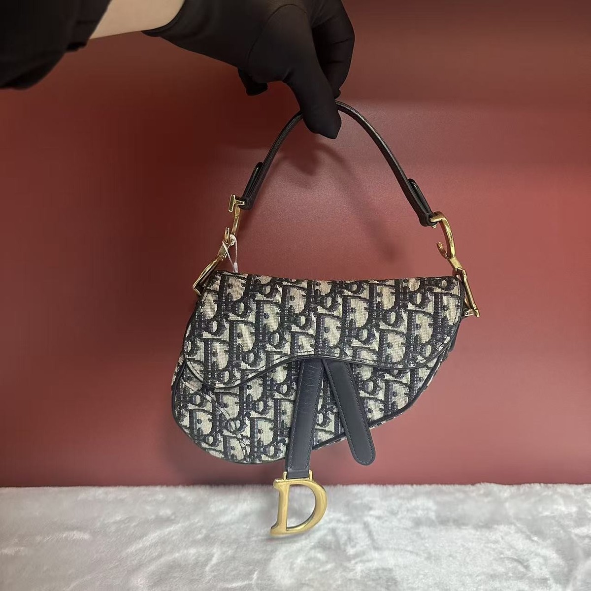 Christian Dior Saddle Bag Oblique Jacquard Canvas Gold Hardware