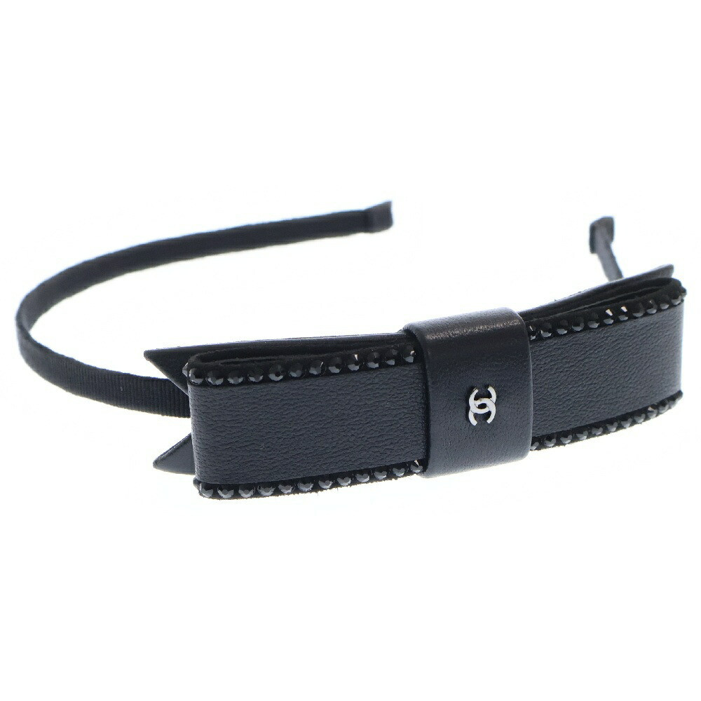 Chanel 23 S Coco Mark Rhinestone Ribbon Headband Black Used Chanel 23 S Coco Mark Rhinestone Ribbon Headband Black Used