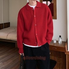 Men Sweater Knit sweater Cardigan Solid Casual Jumper Knitwear Lapel Jacket
