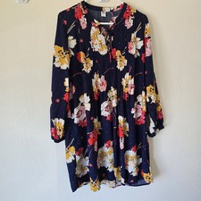 Old Navy Women's Large Peasant Tunic Dress Floral Pleated Boho Flowy Long Sleeve