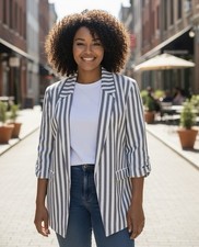 New York  Company 7th Avenue Blazer Gray White Stripe Lined Jacket Women  s L