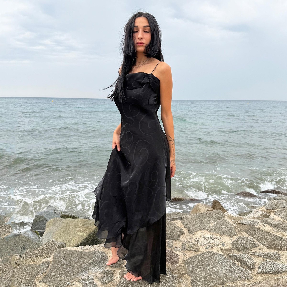 portia and scarlett black feather dress Ps24200 - Short Sheath Options:Corsage CHINA SILK Thanks Giving ASYMMETRIC LONG DRESS IN