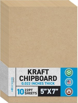MagicWater Chipboard Sheet for DIY Projects - 5x7 Inch - 10 Pack - 22 pt - He...