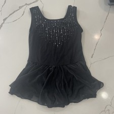 More Than Magic Girls Size M 7/8 Leotard Tank with Skirt Black Rhinestones