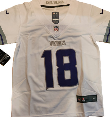 youth size minnesota vikings #18 justin jefferson size s-xl white stitched nwt