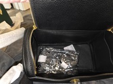 Women s Black Pebbled Satchel Top Handle Zip Bag Gold Hardware Detachable Strap