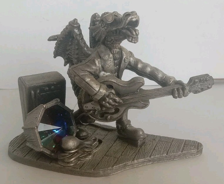 Myth And Magic Out Of Tune 3160 Pewter Dragon Guitarist Figurine By Mark Locker