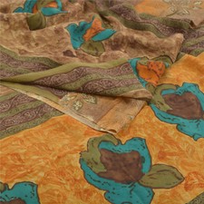 Sanskriti Vintage Saree Multicolor Pure Crepe Floral Printed Sari 5 Yd Fabric