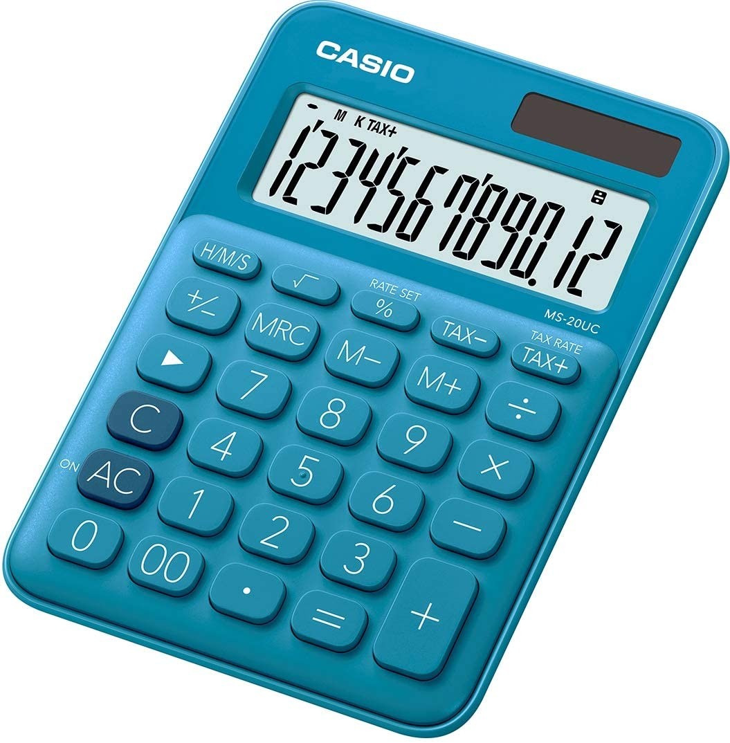 Casio MS-20UC-BU bleu calculatrice de bureau 12 chiffres avec touche taxe et pourcentage
