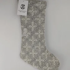 Christian Lacroix Luxury Beaded  22" Christmas Stocking Silver Pearl Floral
