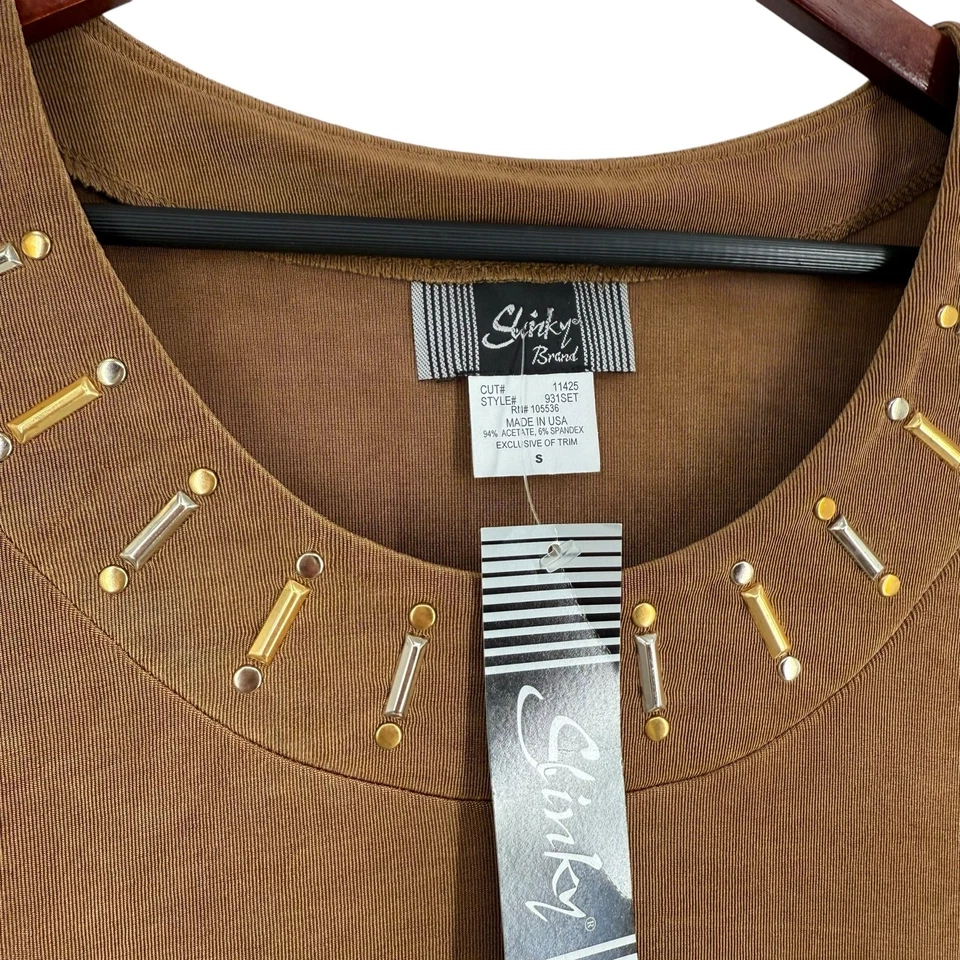 NUEVO NUEVO CON ETIQUETAS Slinky Marca Pequeña Marrón Formal Artística Usable Arte Blusa Camisa Prenda para el torso Foto 3 de 4