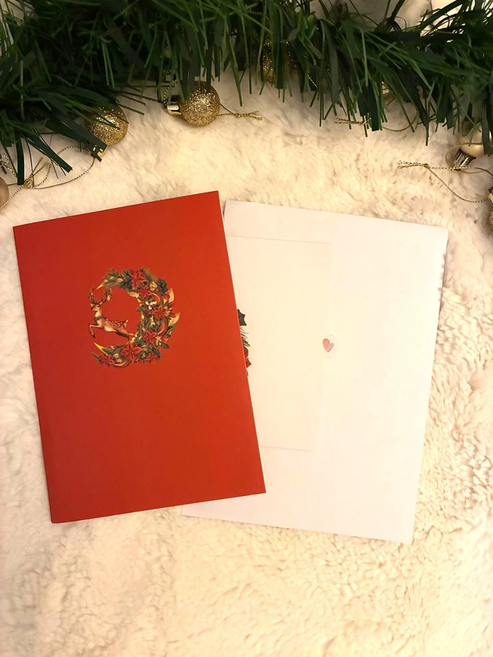 Beautiful 3D Pop Up Christmas Reindeer with Poinsettia Greeting Card Xmas - Image 4 of 4