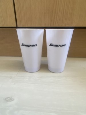 Snap On Tools Blinkender Kunststoffbecher Becherglas Weiß mit roten Lichtern 2er Set Neu