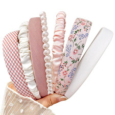 Headbands for Women Girls, 7Pc Set - Non Slip Floral Padded Headbands Cute Pearl