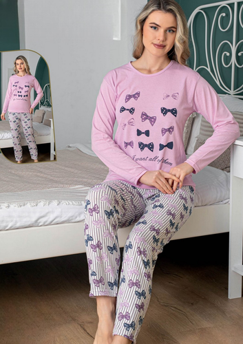 Damen Pyjama Schlafanzug Lang 2-Teiler Set C-62 - Bild 12 von 23