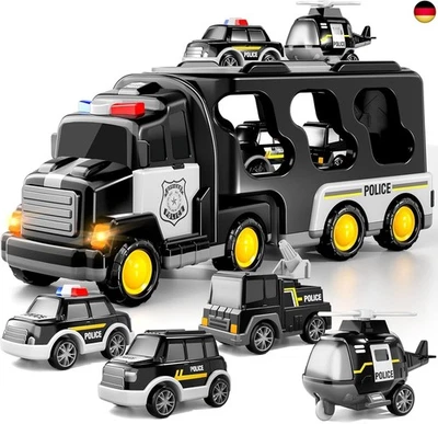 TEMI Polizei LKW Spielzeug für Kleinkind 3 4 5 6 Jahre alte Jungen.5-in-1