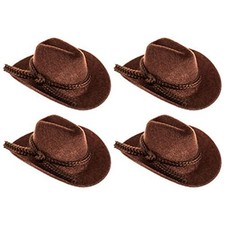 Craft Decor Set of Four 4 Miniature Brown Flocked Cowboy Hats for Crafts,