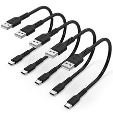 6 inch Short Fast Charging Cord, 5 Pack Durable USB A to 0.5 Feet, Black