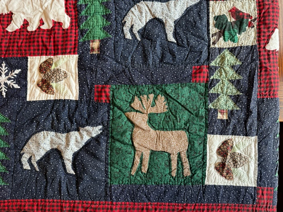 Edredón navideño vintage Pem America Inc. 100x90 1994 - ¡ENORME! Rústico Foto 4 de 4