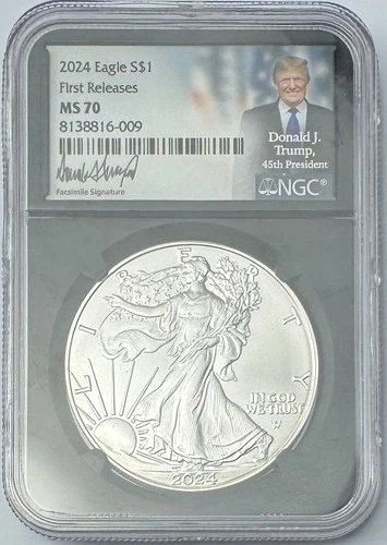 2024 NGC MS70 American Silver Eagle Donald Trump Signature First Releases P231