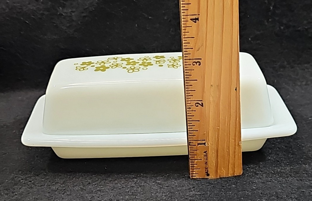 Vintage Pyrex Butter Dish Spring Blossom Crazy Daisy Green Flowers 72B USA Made