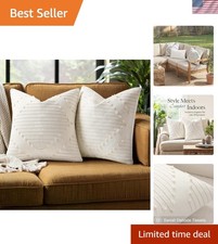 Elegant 22x22 Boho and Farmhouse Pillow Covers - Set of 2, Perfect for Summer