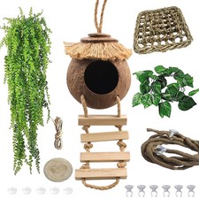 Crested Gecko Tank Accessories Coconut Hide with Ladder,Leopard Brown
