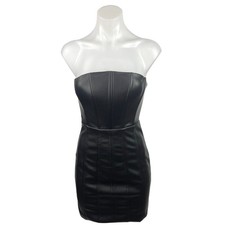 NEW Fashion Nova Black Faux Leather Strapless Mini Tube Corset Party Dress Sz XS