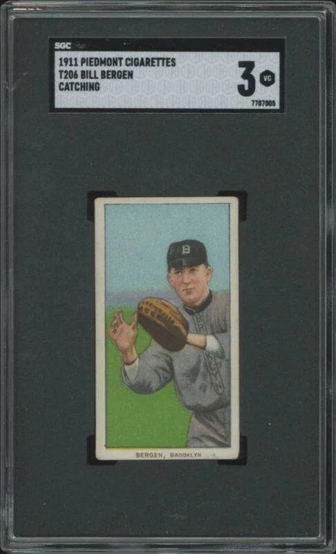 1909 T206 BILL BERGEN NNO VG CATCHING PIEDMONT 350-460 SGC 3 BROOKLYN SUPERBAS