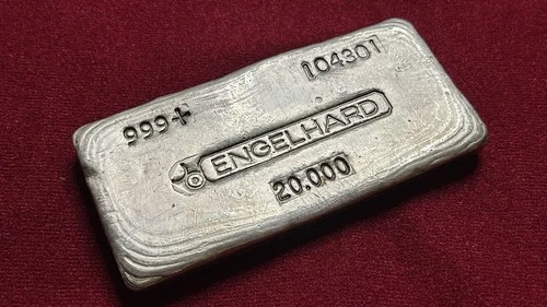 Engelhard 20 Oz 999 Vintage Silver Poured Bar, Bull Logo,