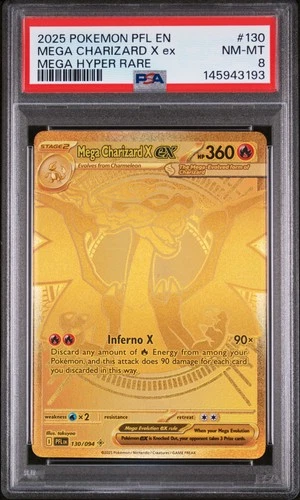 2025 POKEMON PFL EN-PHANTASMAL FLAMES MEGA HYPER RARE MEGA CHARIZARD X EX PSA 8